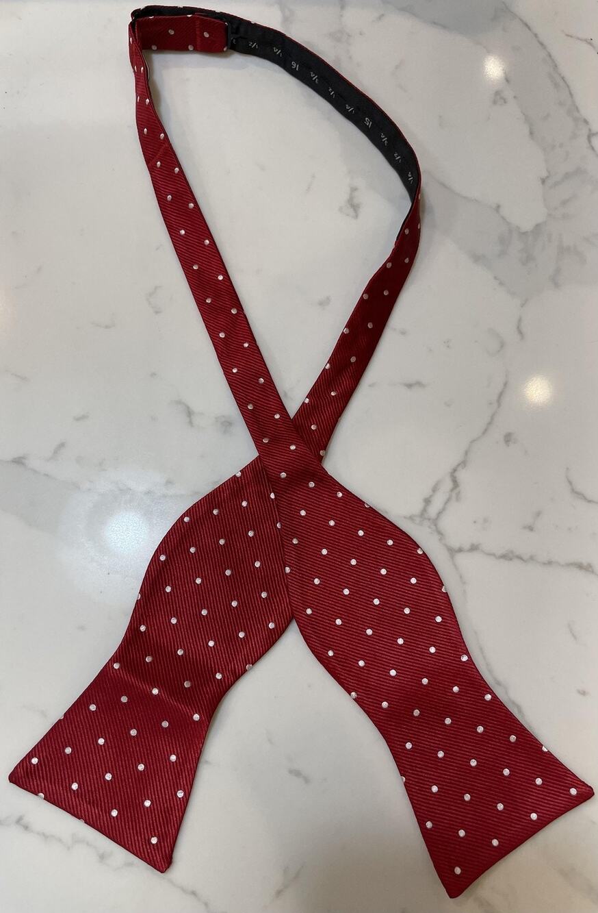 Tommy Hilfiger Bow Tie Men Red Polka Dot 100% Silk Self-Tie Formal Designer
